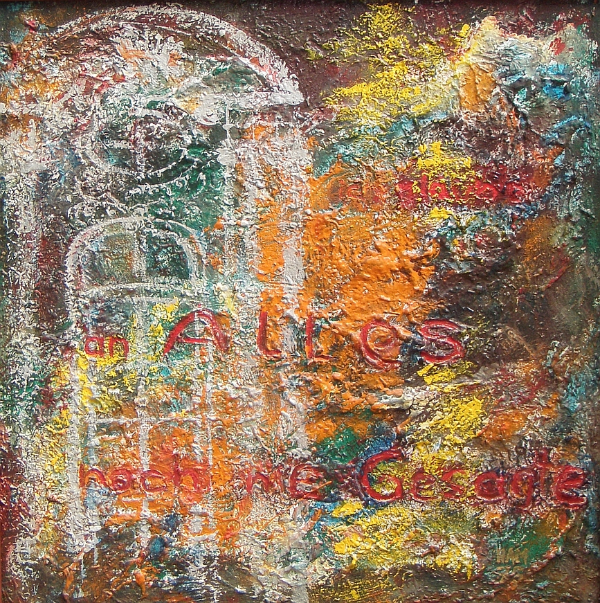 TRAUM - Ich glaube an alles noch nie gesagte (nach Rilke) - Helmuth A. Meyer-Ehinger - Flechtenst�ck 5 - Mischtechnik auf Holzplatte 1975 - 34 x 34 cm -  59 € mtl./K 650 €