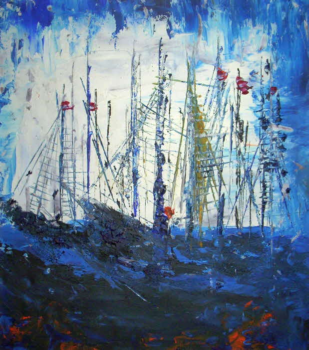 Regatta auf dem Meer - �l auf Holz - D�nemark um 1970 - 24 x 21 cm - 59 € mtl./K 550 €