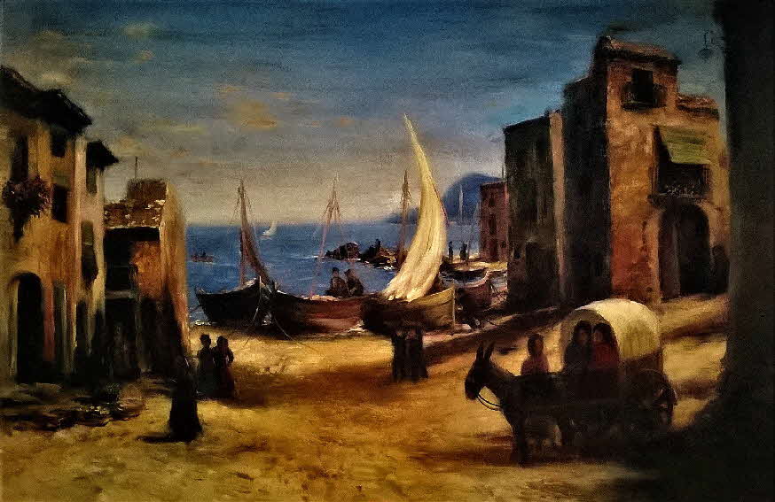 Albert Fessler (1908 - 1978) -  Dorf am Meer in Nordspanien um 1960