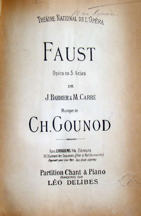 Charles Fran�ois Gounod (* 17. Juni 1818 in Paris; � 18. Oktober 1893 in Saint-Cloud) war ein franz�sischer Komponist.

Faust (Margarethe) Erstauff�hrung 1859 - 39 € mtl./K 350 €