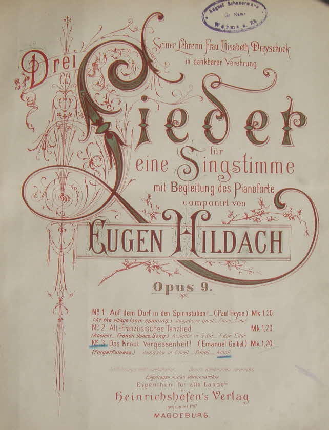 Eugen Hildach (* Wittenberge, 20. November 1849 -  � 27 Juli Jahre 1924 Berlin) war ein deutscher S�nger und Komponist  - 39 € mtl./K 350 €
