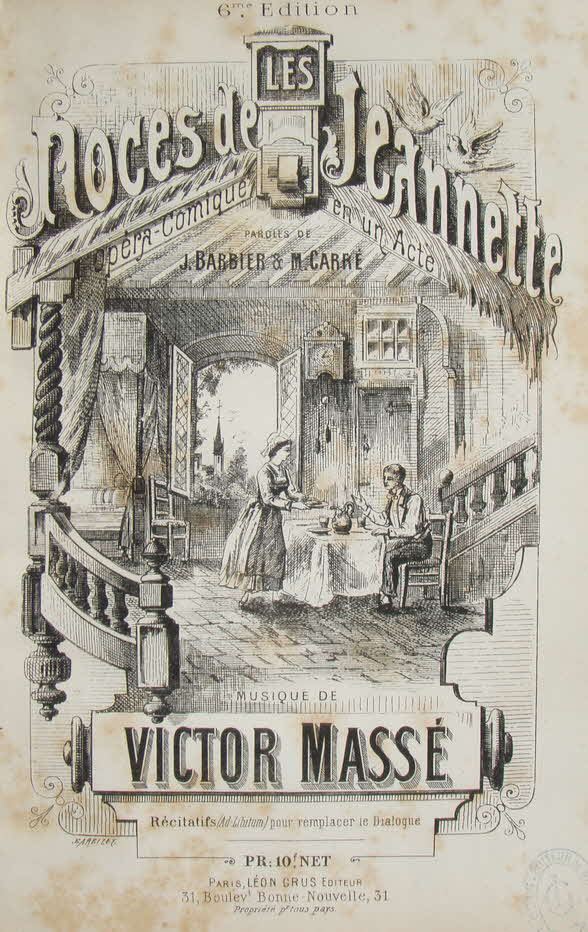 ictor Mass� (* 7. M�rz 1822 als F�lix Marie Mass� in Lorient, Bretagne � 5. Juli 1884 in Paris) war ein franz�sischer Komponist.

Les noces de Jeannette (Die Hochzeit der Jeanette) komponiert 1853 - 1 Akt - erste Auff�hrung 4. Febr. 1854 Paris, Op�ra-Comique - 39 € mtl./K 350 €
