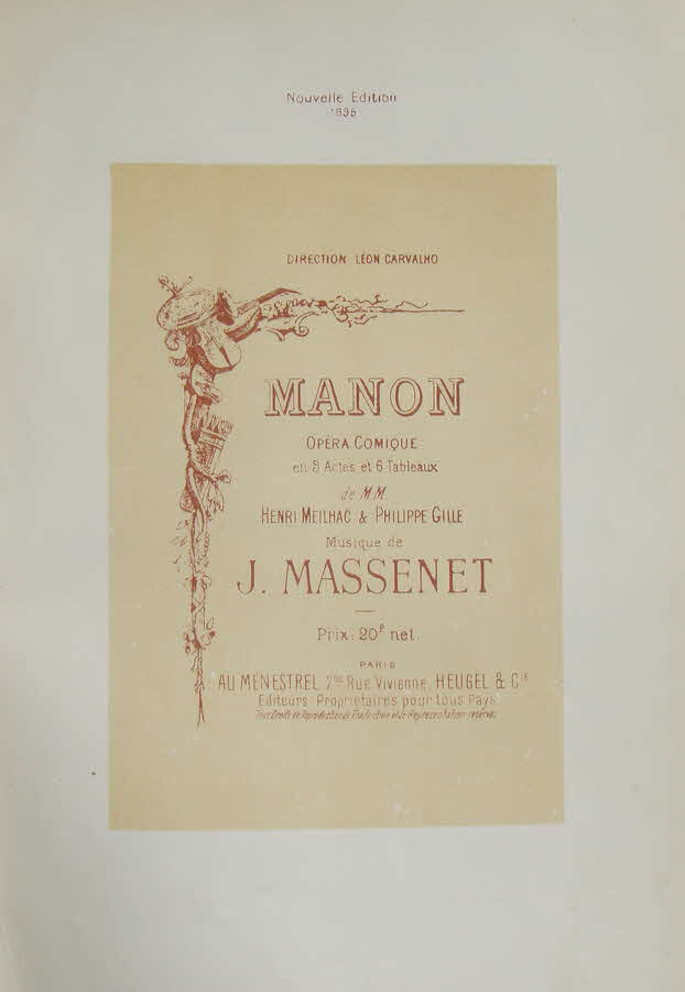 Jules �mile Fr�d�ric Massenet (* 12. Mai 1842 in Montaud bei Saint-�tienne; � 13. August 1912 in Paris) war ein franz�sischer Opernkomponist.

Manon - Oper in f�nf Akten, erste Auff�hrung Paris 1884 - 39 € mtl./K 350 €