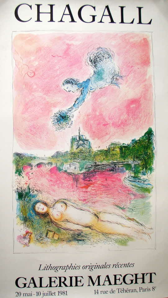MARC CHAGALL (1887 - 1985) - Ausstellung Galerie Maeght - Farblithographie - Paris 1981 - 91 x 57 cm - 89 € mtl./K 650 €