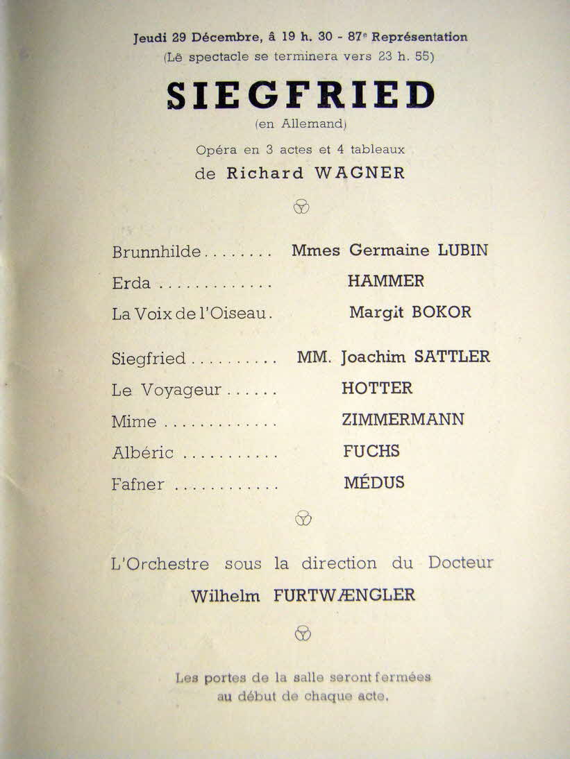 SIGFRIED - Opera de Paris - 29.Dezember 1938