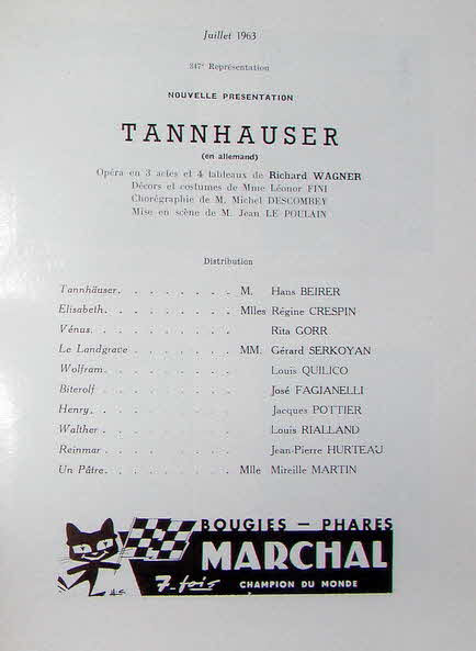 TANNH�USER - Opera de Paris - Juli 1963
