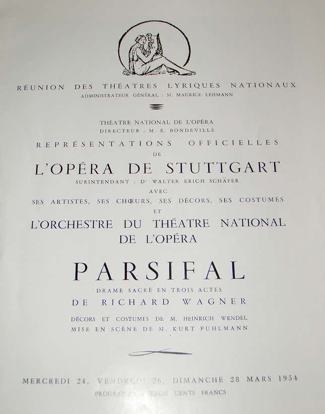 PARSIFAL - Gastspiel der Stuttgarte Oper in Paris 1954- 39 € mtl./K 250 €