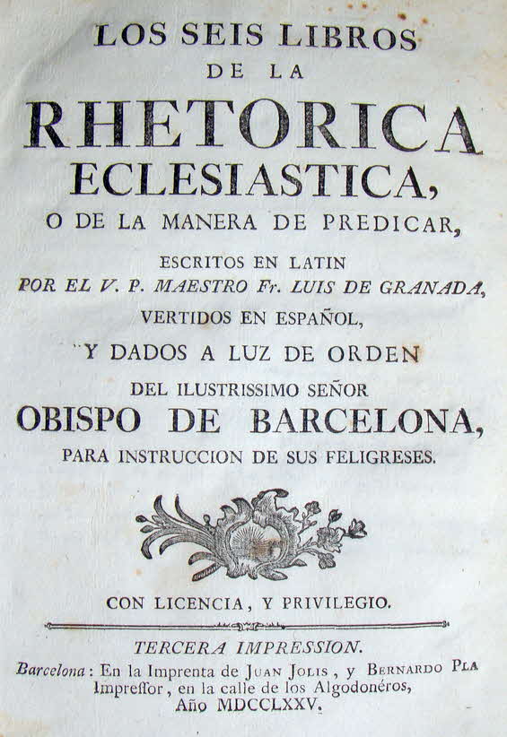 Rhetorica Eclesiastica - Barcelona 1775. -  59 € mtl./K 450 €