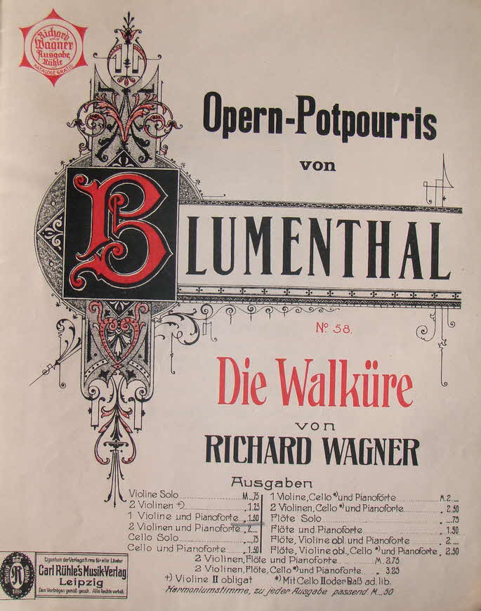 Richard Wagner (1813-1883) - Opernpotpourri f�r Violine und Klavier - 1904 - 39 € mtl./K 250 €